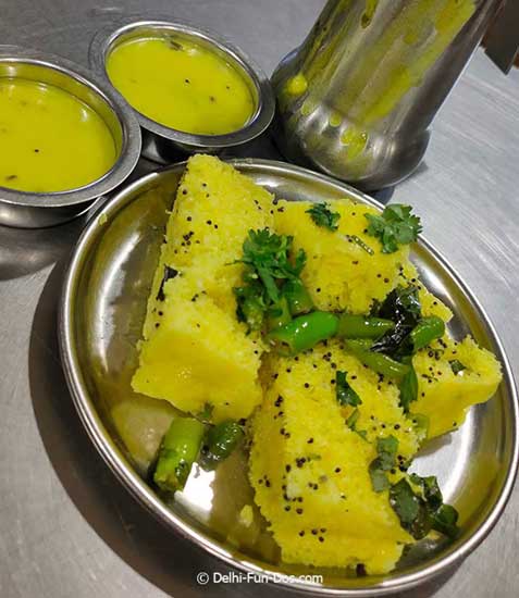Khaman Dhokla and Kadhi Gujarati food