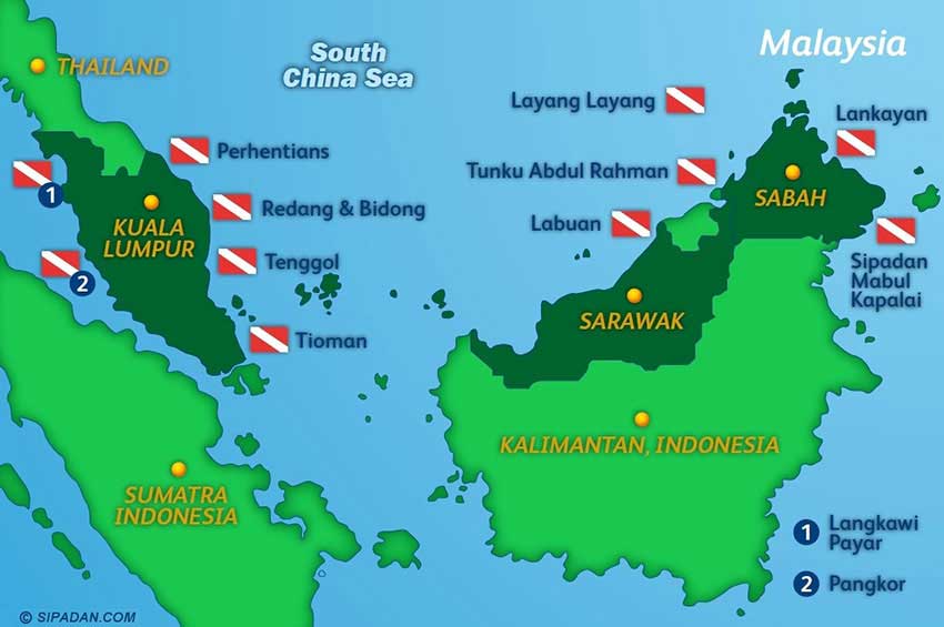Site diving map of Malaysia
