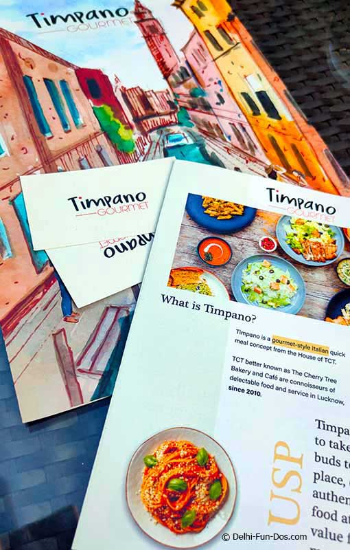 Italian food menu at timpano gurugram