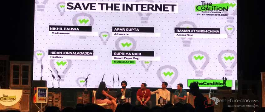 "Save The Internet" Panelists: Nikhil Pahwa, APar Gupta, Raman Jit Singh Chima, Kiran Jonnalagadda and moderated by Supriya Nair, Brown Paper Bag
