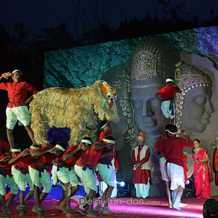 The open air stage had huge Shiva Trimurti from Elephanta caves as backdrop.